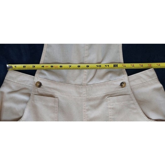NWOT Ladies No Comment Ivory Cropped /Cuffed Tie Shoulder Bib Overalls Size L - Picture 5 of 12